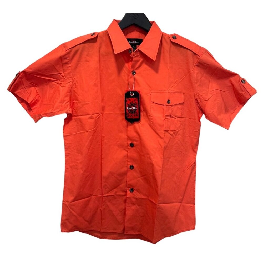 Regal Wear Short Sleeve Button Up Shirt Orange 100% Cotton Men's Large